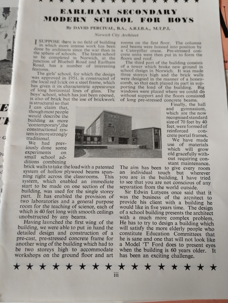 Sk24 Ephemera 1957 Article Earlham Secondary School For Boys