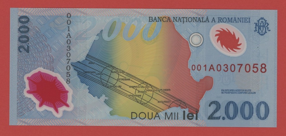 ROMANIA  2000 LEI  1999  (  001A ) PICK # 111b  UNC.