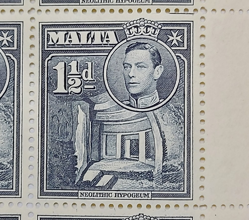 1938-43 Malta, 1½d Slate-black Full Sheet with Error/Flaws, SG 220b