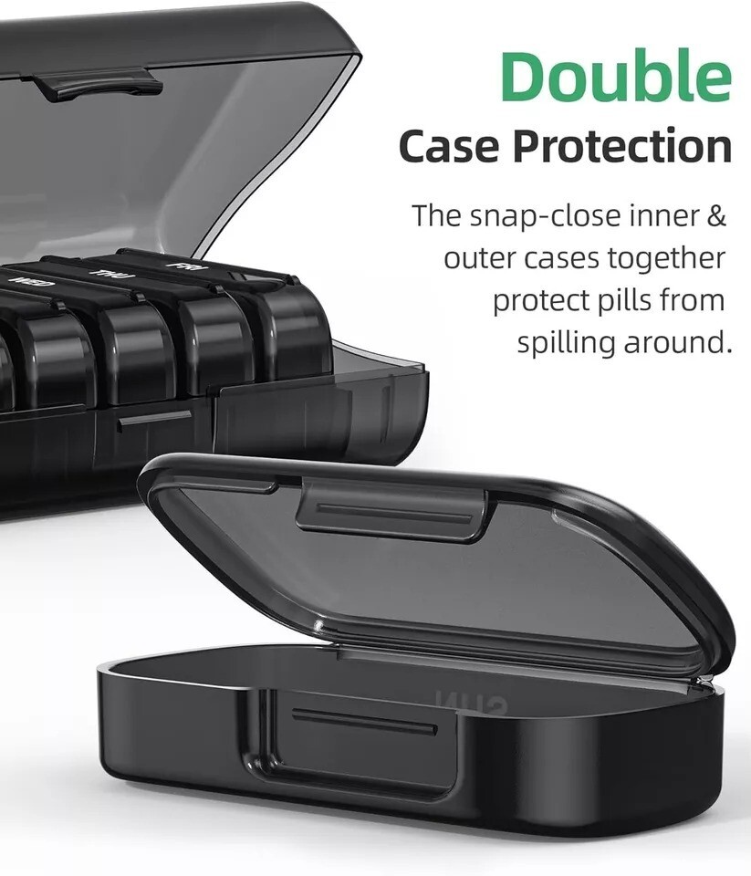 Pill Organizer with Large Capacity, Dual Protection Pill Box 7 Day