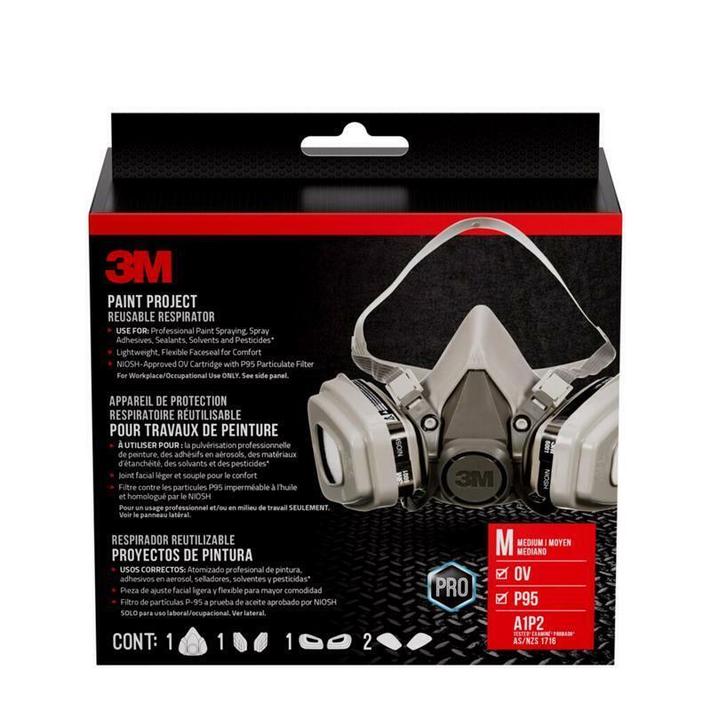 3M P95 Paint Project Half Face Respirator Valved Gray