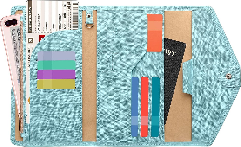 Multi-purpose Rfid Blocking Travel Passport Wallet Tri-fold Document (Blue)