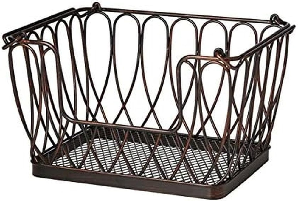 Madam Metal Stacking Nesting Rectangular Basket W/ Acacia Wood Lid Space Saving