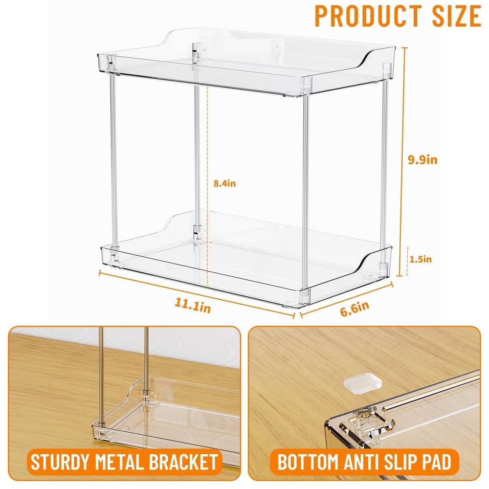 Yieach 2 Tier Bathroom Counter Organizer,Tiered Rectangular, Clear