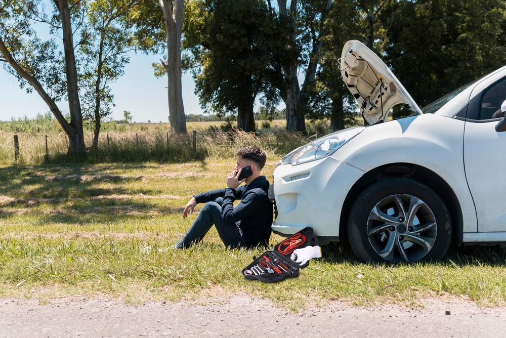 33PCS Auto Emergency Roadside Kit w Jumper Cables Tools Triangle Case