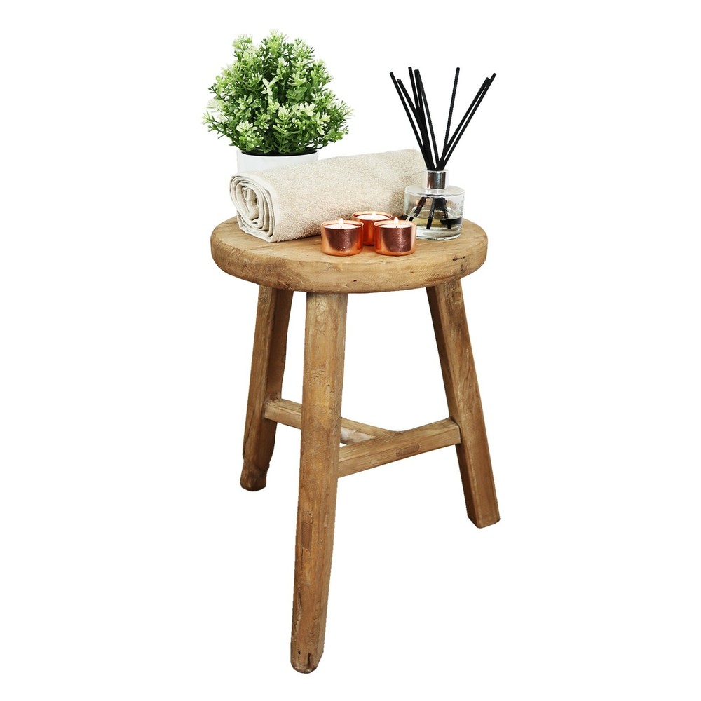 Rustic Circular Barn Stool Farmhouse Side Table, Bathroom Stool - Height 50cm