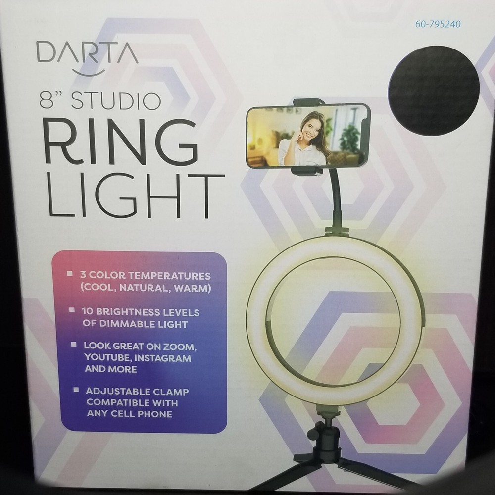 Studio 8 inch LED Ring Light Tri-Pod stand 3color Temp Inline remote phone mount