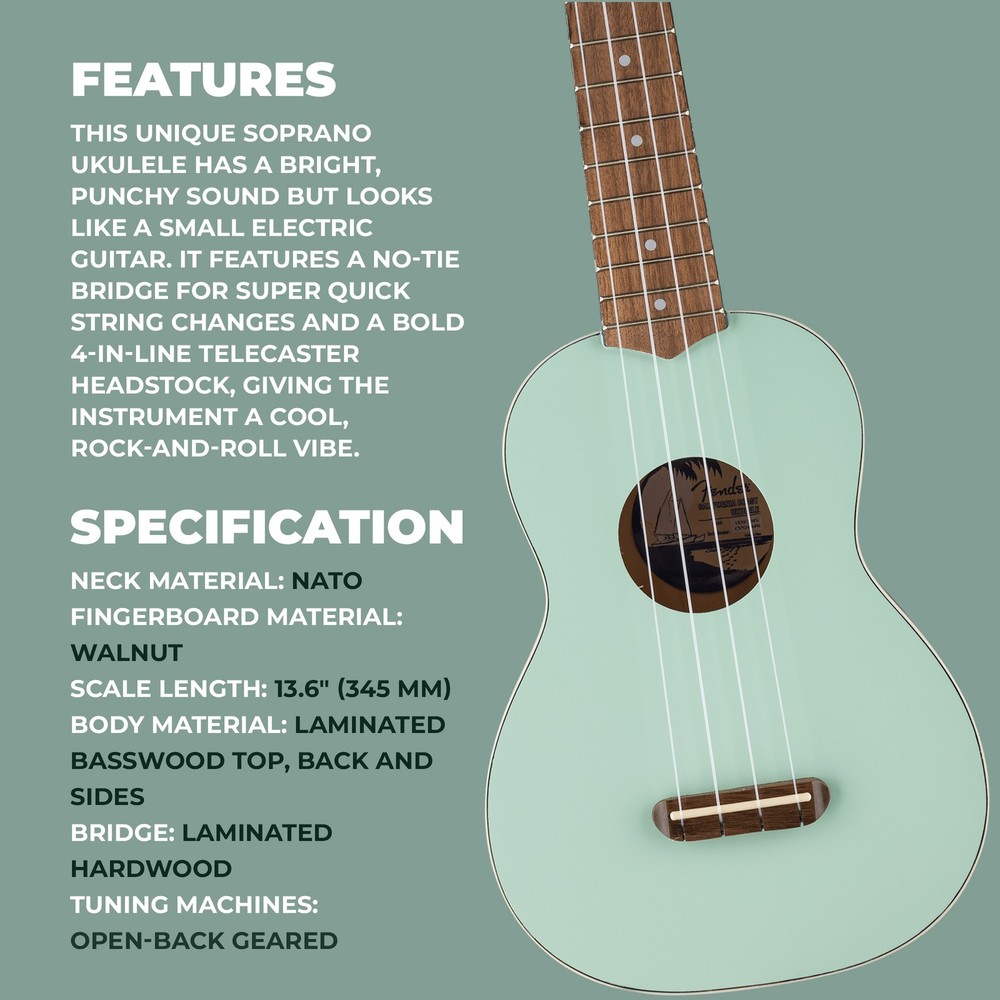 Fender Venice Soprano Ukulele - Surf Green