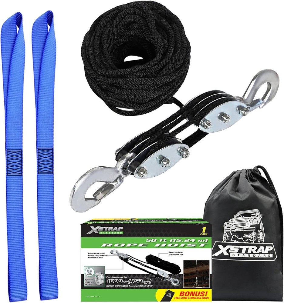 Efficient 50 FT Rope Hoist with Soft Loops - Ideal for Heavy Lifting Tasks