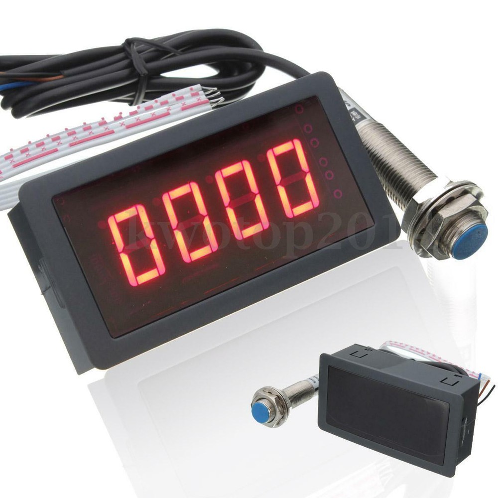 Hall Proximity Switch Sensor NPN + 4 Digital Red LED Tachometer RPM Speed Meter