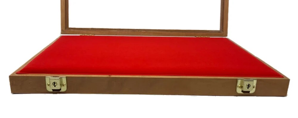 Knife Display Case Arrowheads 18 x 12 Cherry Solid Wood USA Made Lock Shadow Box