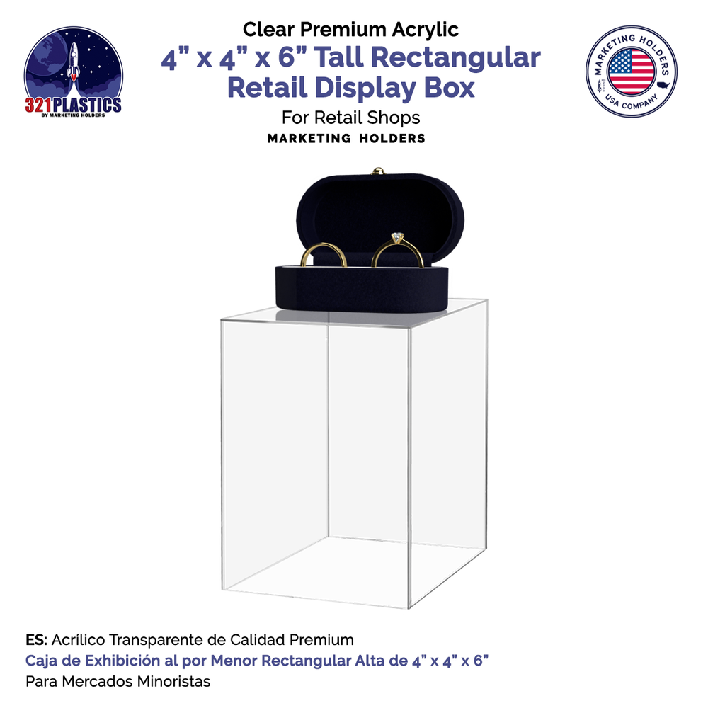 4" x 4" x 6" Retail Display Box or Dust Cover Rectangular Clear Acrylic