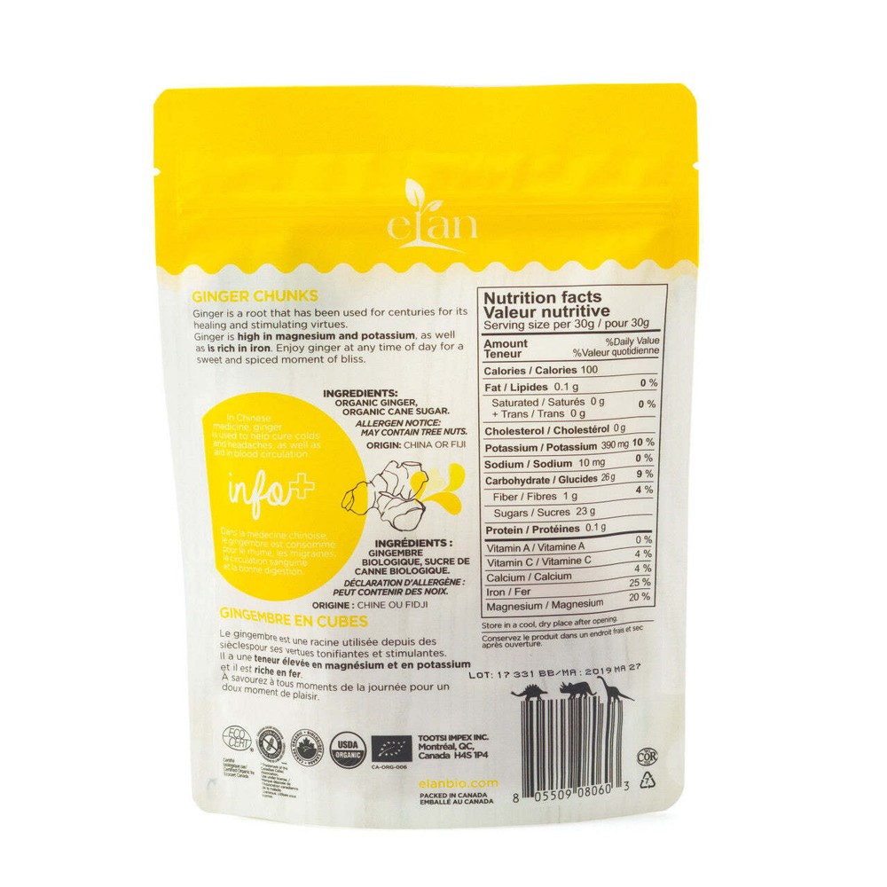ELAN Organic Ginger Chunks, 175g/6.2oz., {Imported from Canada}
