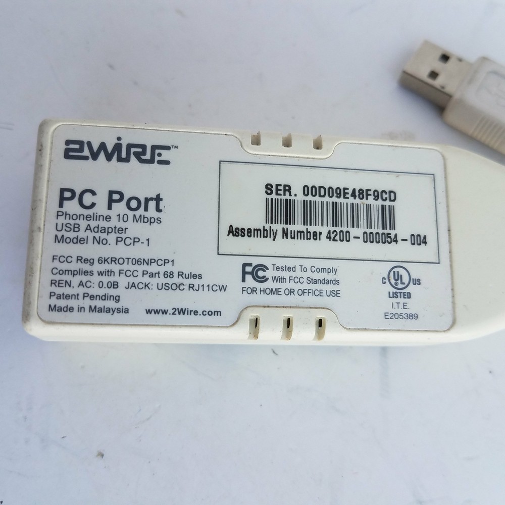 2Wire USB DSL Filter Model No. PCP-1 10Mbps PC Adapter