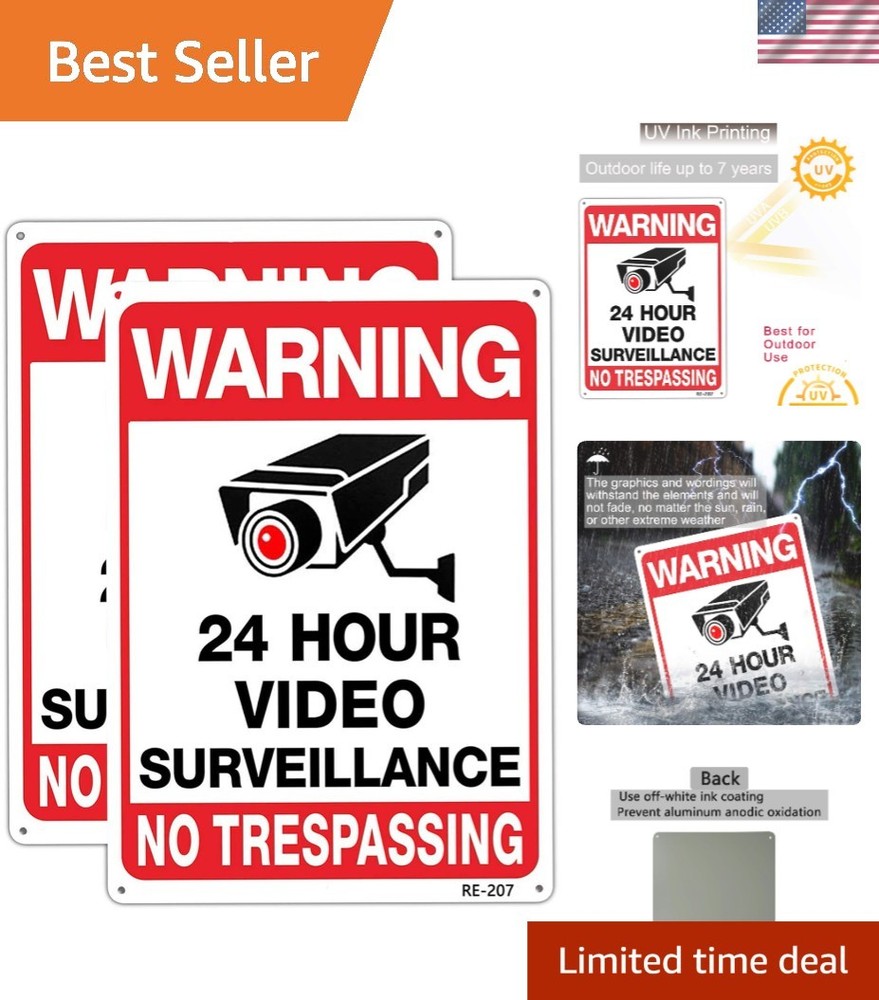 Durable 10x14 Aluminum Video Surveillance Sign - Warning & Visibility (2-Pack)