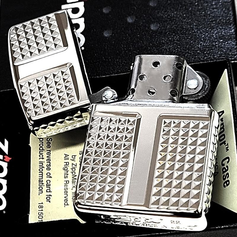 Zippo Armor Diamond Cut Engraving 4 Side Processing Mirror Finish Silver Lighter