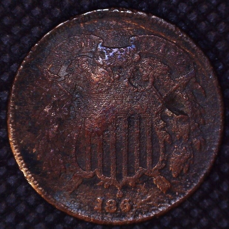 1864 Two-Cent Piece 2(C) Copper Rotated Reverse  #B116