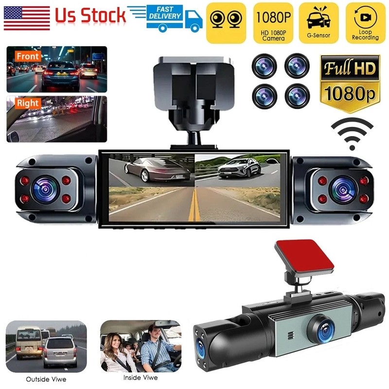 360 Degree View 4 Channel Dash Cam Front and Rear Inside Left Right, Dash Camera