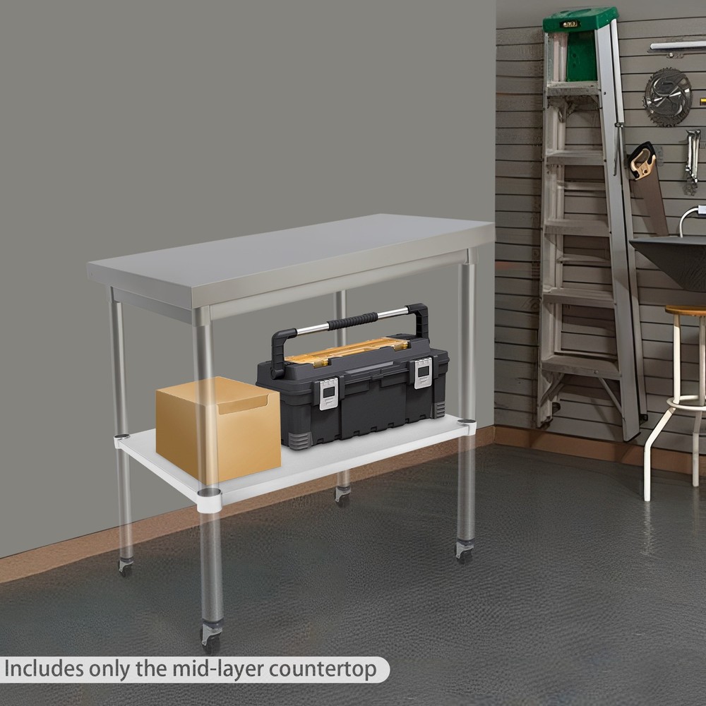 Adjustable workbench tabletop 27.95x21.65in stainless steel middle and lower lay