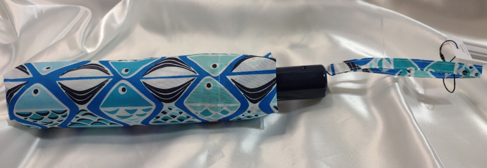 Vera Bradley's UMBRELLA in GO FISH BLUE Pattern, Auto Open/Close, Fish, NWT