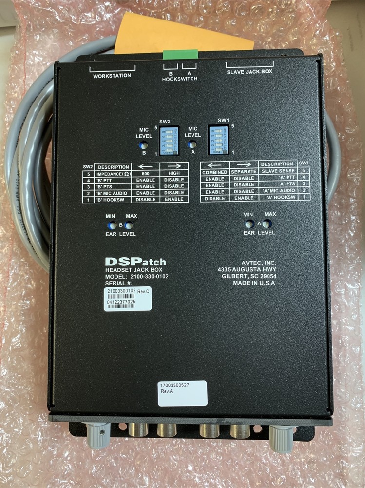Avtec Inc. DSPatch Headset Jack Box, Model: 2100-330-0102