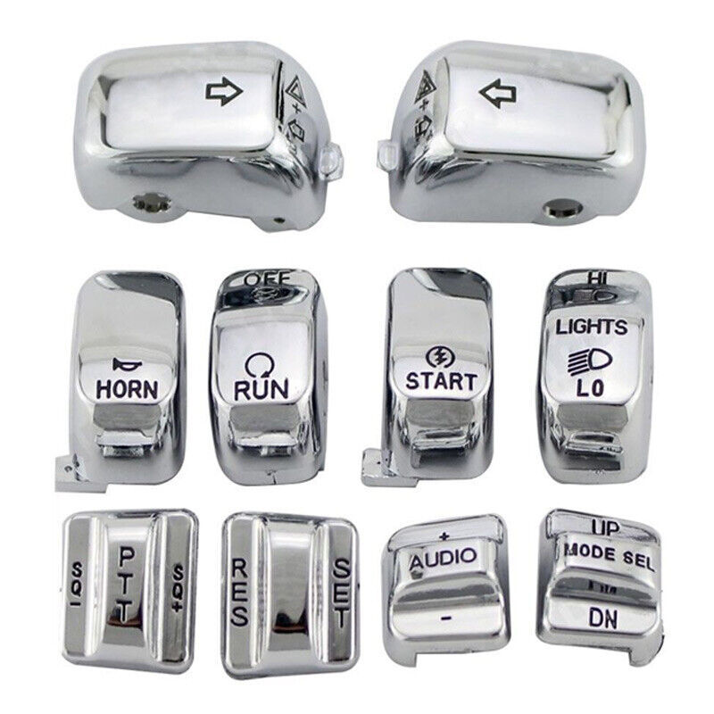 Chrome Hand Control Switch Housing Button Covers Caps Set Fit For Harley Dyna US