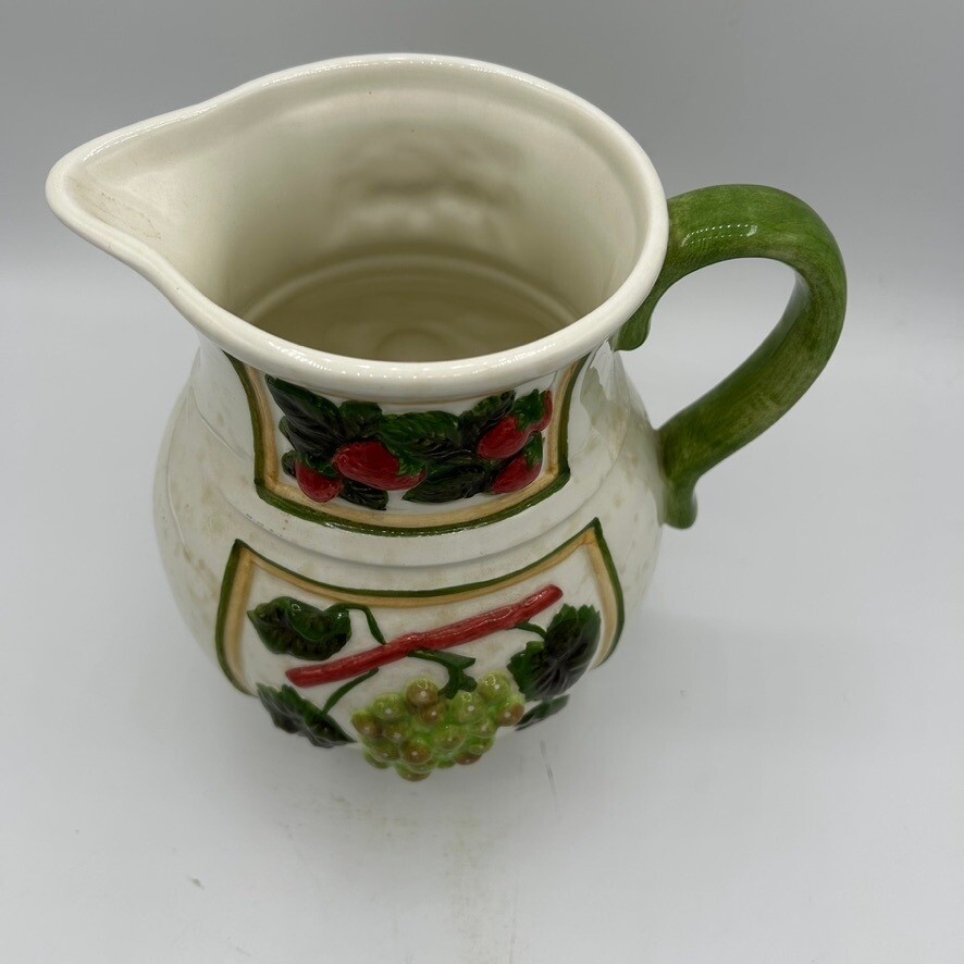 Vintage 01 Ceramic Pitcher Embossed Fruit Design Decorative Kitchen Decor Cream