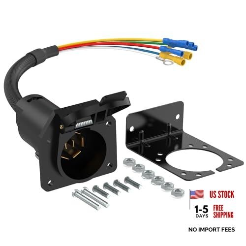 7 Way RV Trailer Light Connector Socket - 7 Pin Wire Harness Electrical