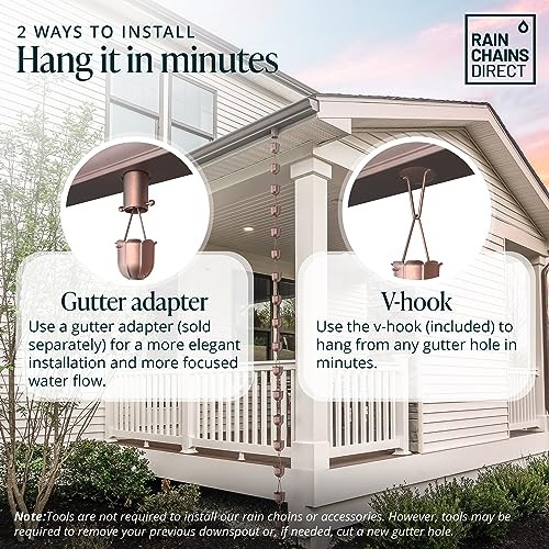 Rain Chains Direct - Flutes Rain Chain - 8.5 FT - Pure Solid Copper - Premium Ra
