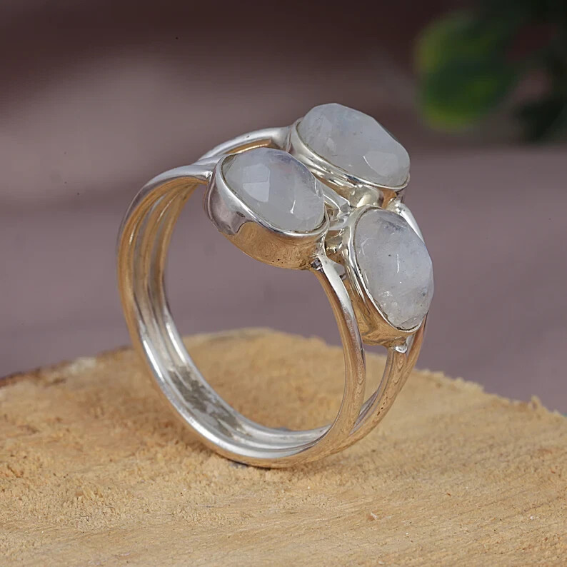 Rainbow Moonstone 925 Sterling Silver Band & Statement Ring Handmade All Size