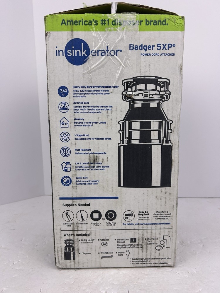 InSinkErator Badger 5XP 3/4 HP Continuous Feed Garbage Disposal With Cord