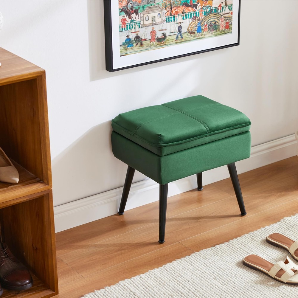 Storage Ottoman Upholstered Stool with Padded Seat, Tufted Vanity Stool with ...