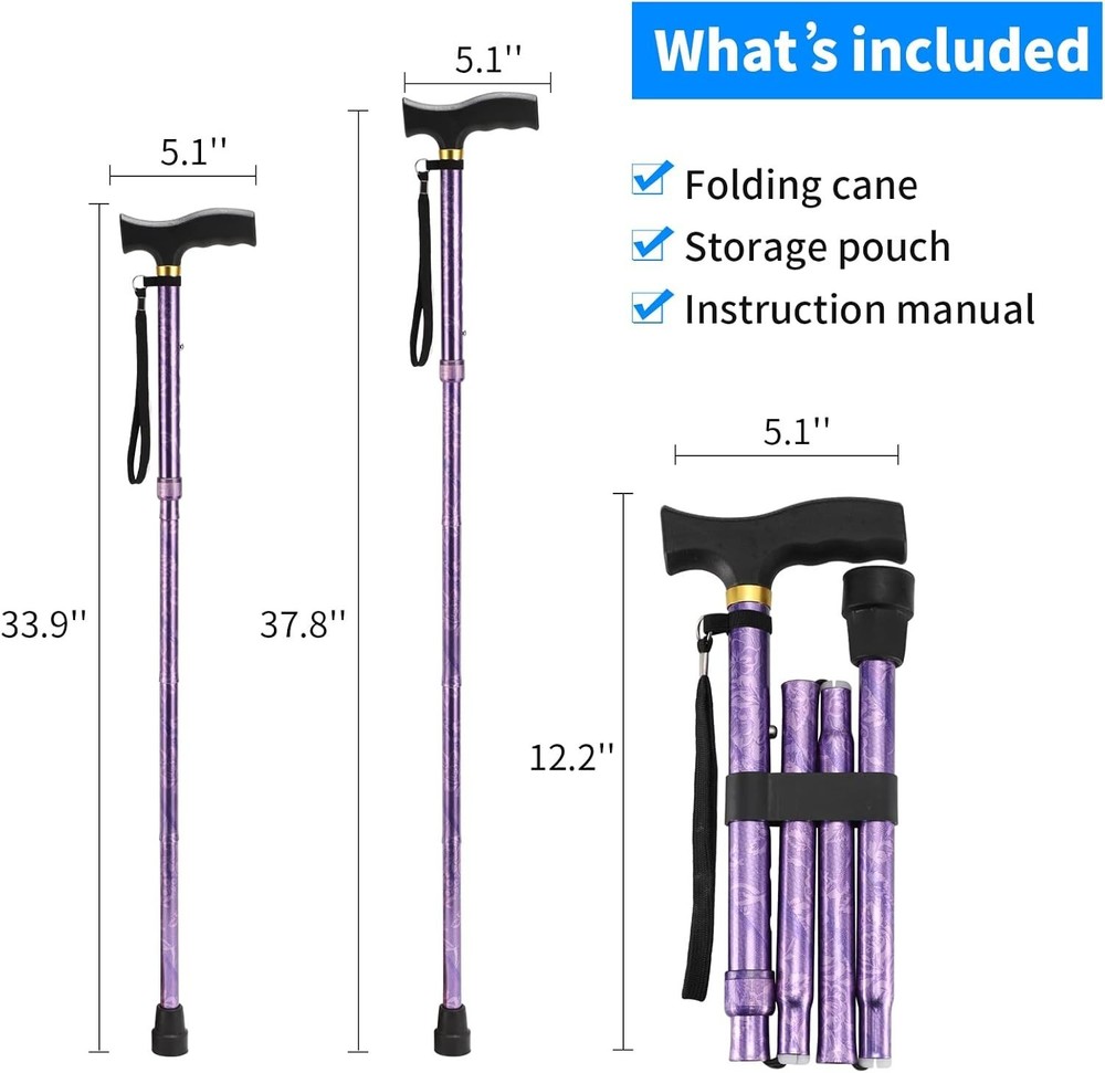 Elegant & Functional Folding Cane - Supports 330 lbs, Adjustable Height Options