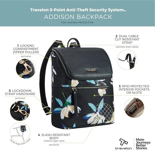 Anti-Theft Addison Backpack One Size Midnight Floral
