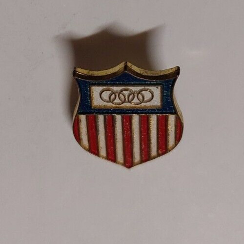 U.S.A OLYMPIC SHIELD SOUVENIR PINBACK. UNKNOWN MAKER. ENAMELED SURFACE