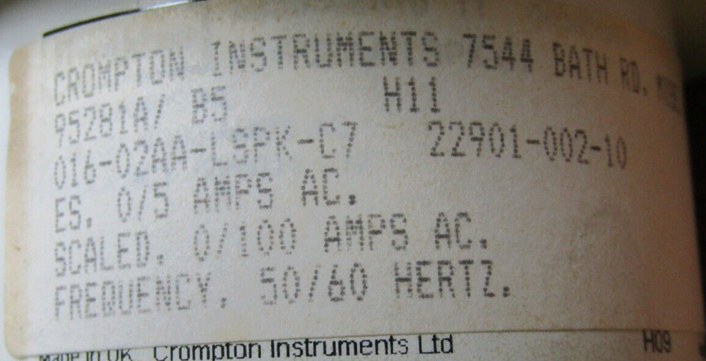 🤓 NEW CROMPTON 3 ½'' SURFACE MOUNTED PANEL METER 0-5AAC INPUT 016-02AA-LSPK-C7