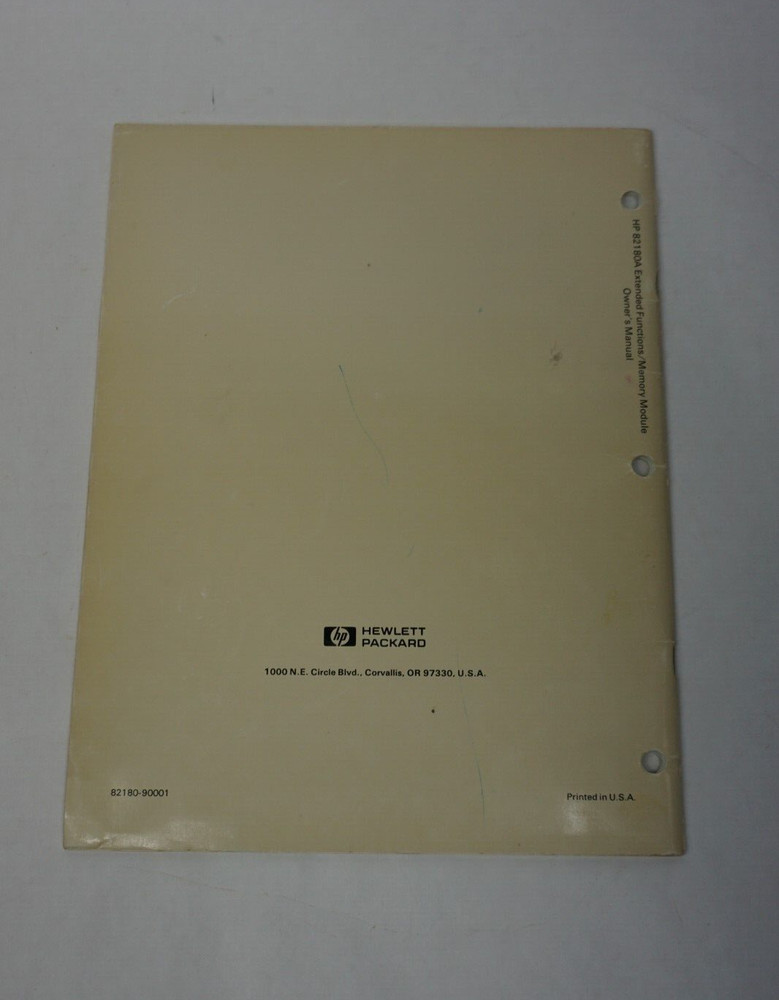 Hewlett Packard HP 82180A Extended Functions / Memory Module Owner's Manual