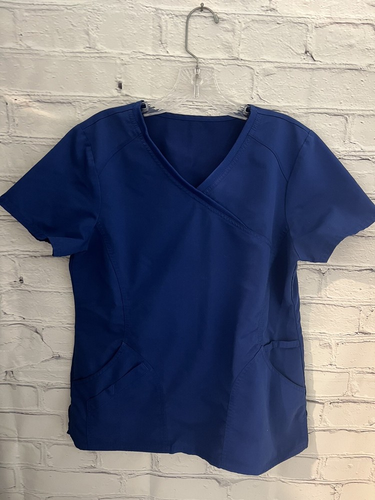 Unbranded Solid Blue V-Neck Scrub Top STRETCH Women's Size Small