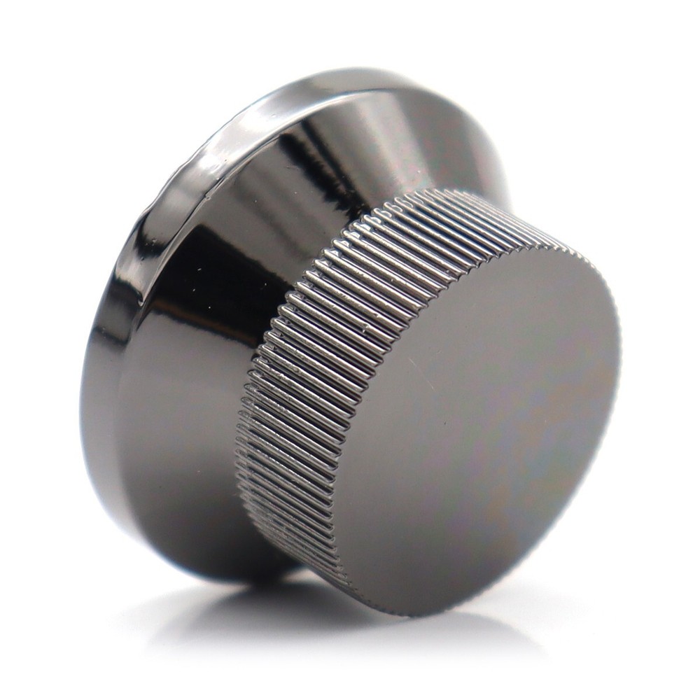 4Pcs Metal Hat Top Flat Top Bass Guitar Knobs Push-in Control Knobs Black Nickel