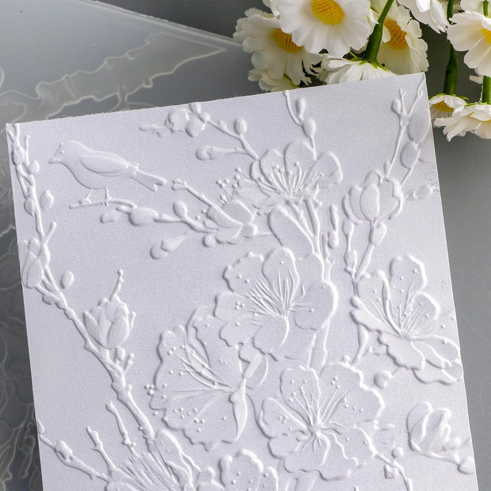 3D Embossing Folder for Card Making,Cherry Plum Blossom Clear Plastic Texture Fa