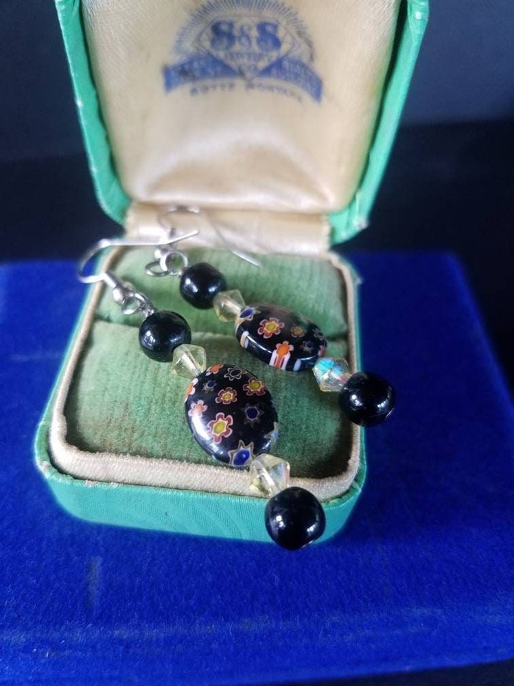 Black Beaded Dangling Earrings