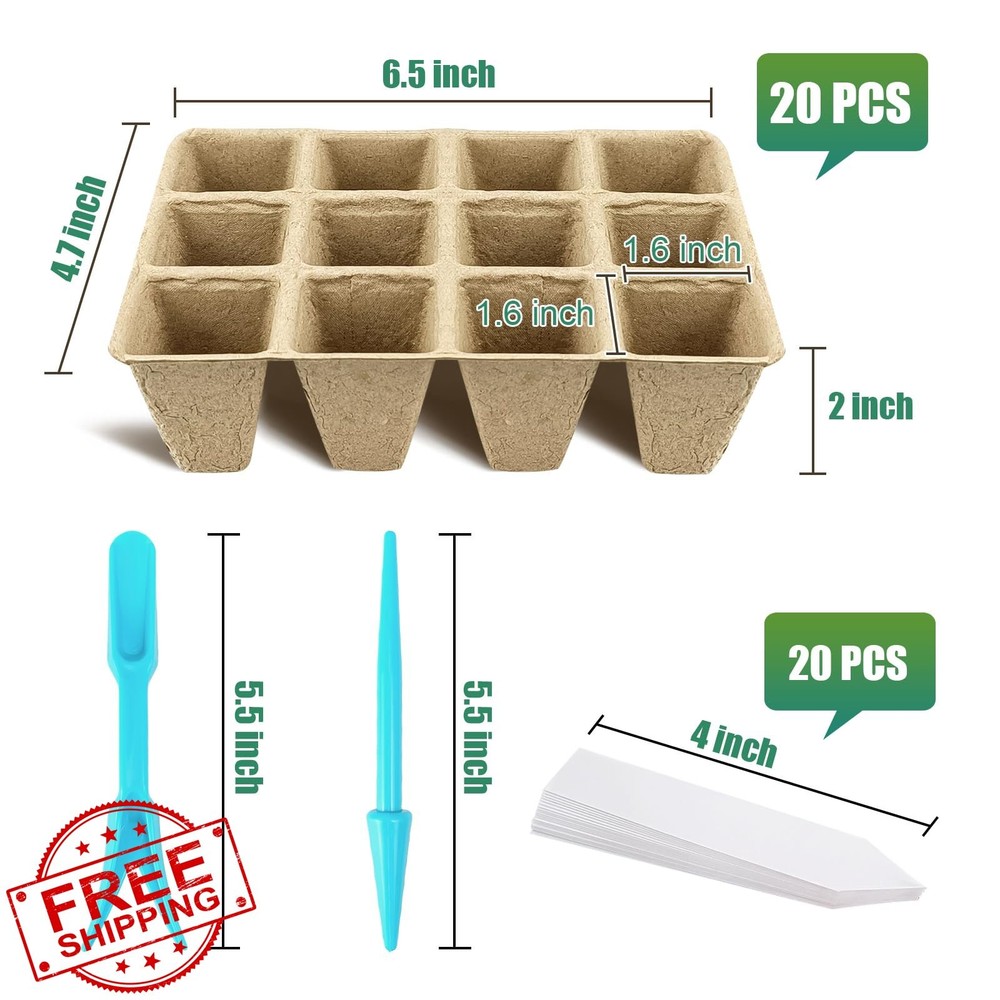 Peat Pots 20 Pack 240 Cells Biodegradable Seedling Starter Tray Labels