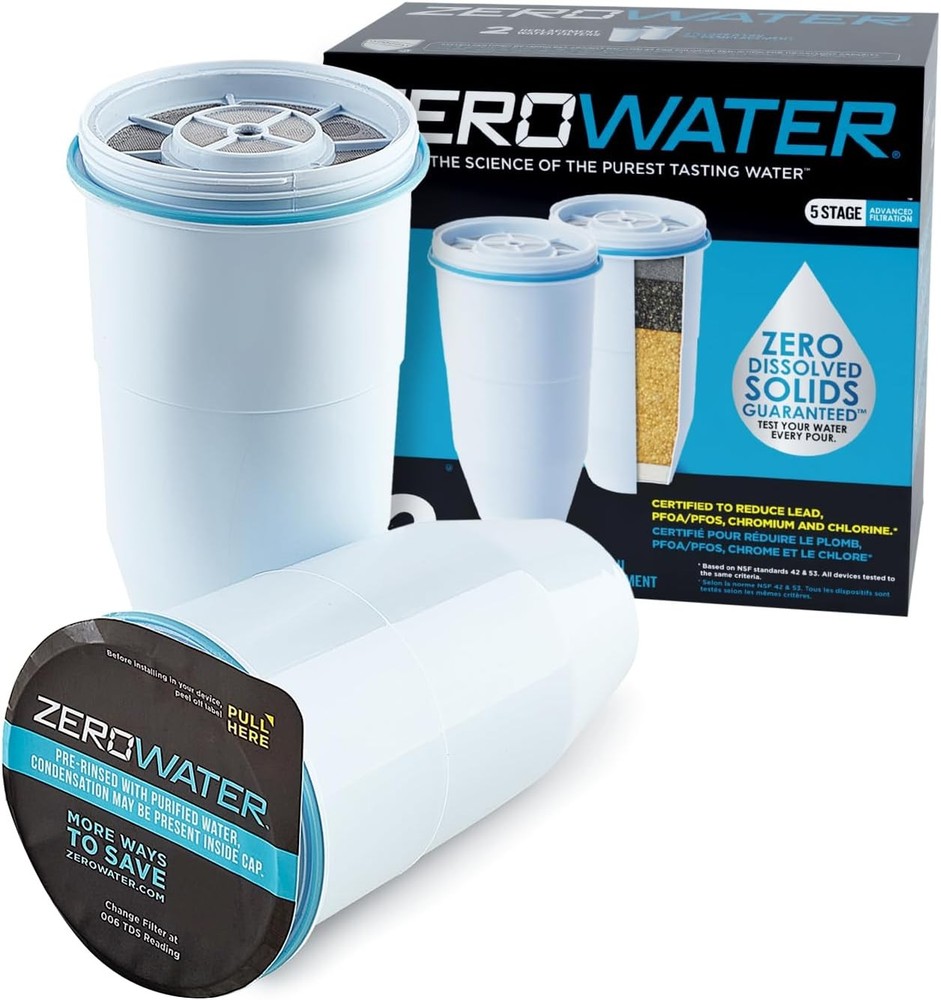 ZeroWater Replacement Filter 5 Stage Zero TDS Certified Lead PFAS 2 Pack Water