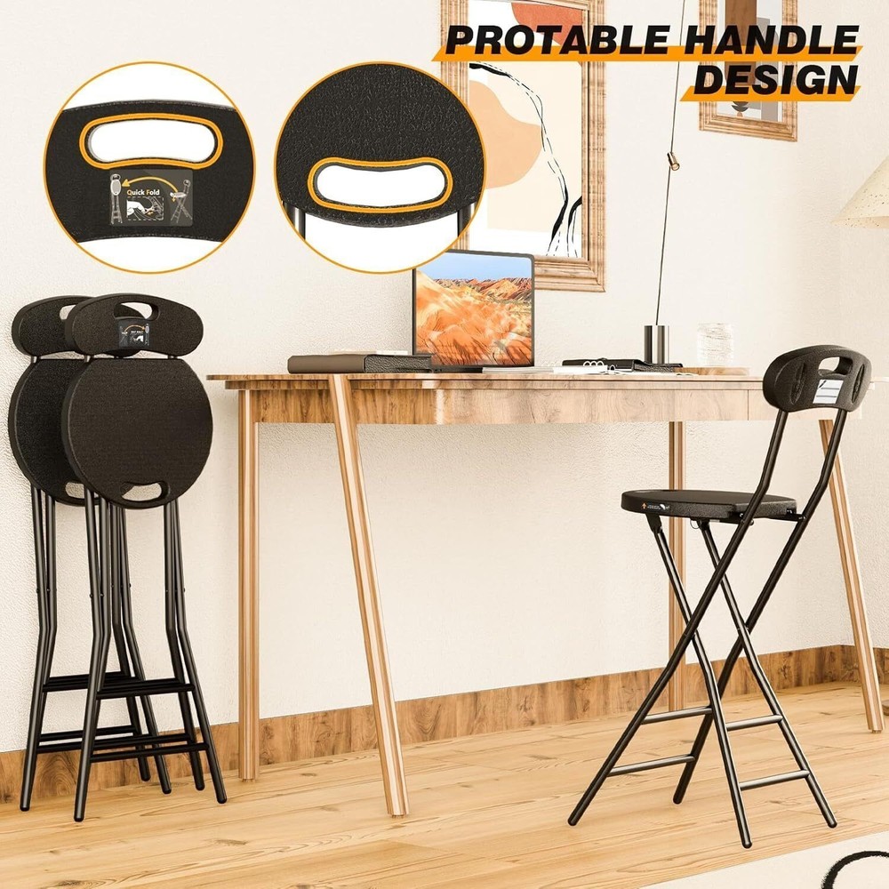 2 Pack 24"Folding Bar Stool w/Backrest and Handle Foldable Counter Height Stool
