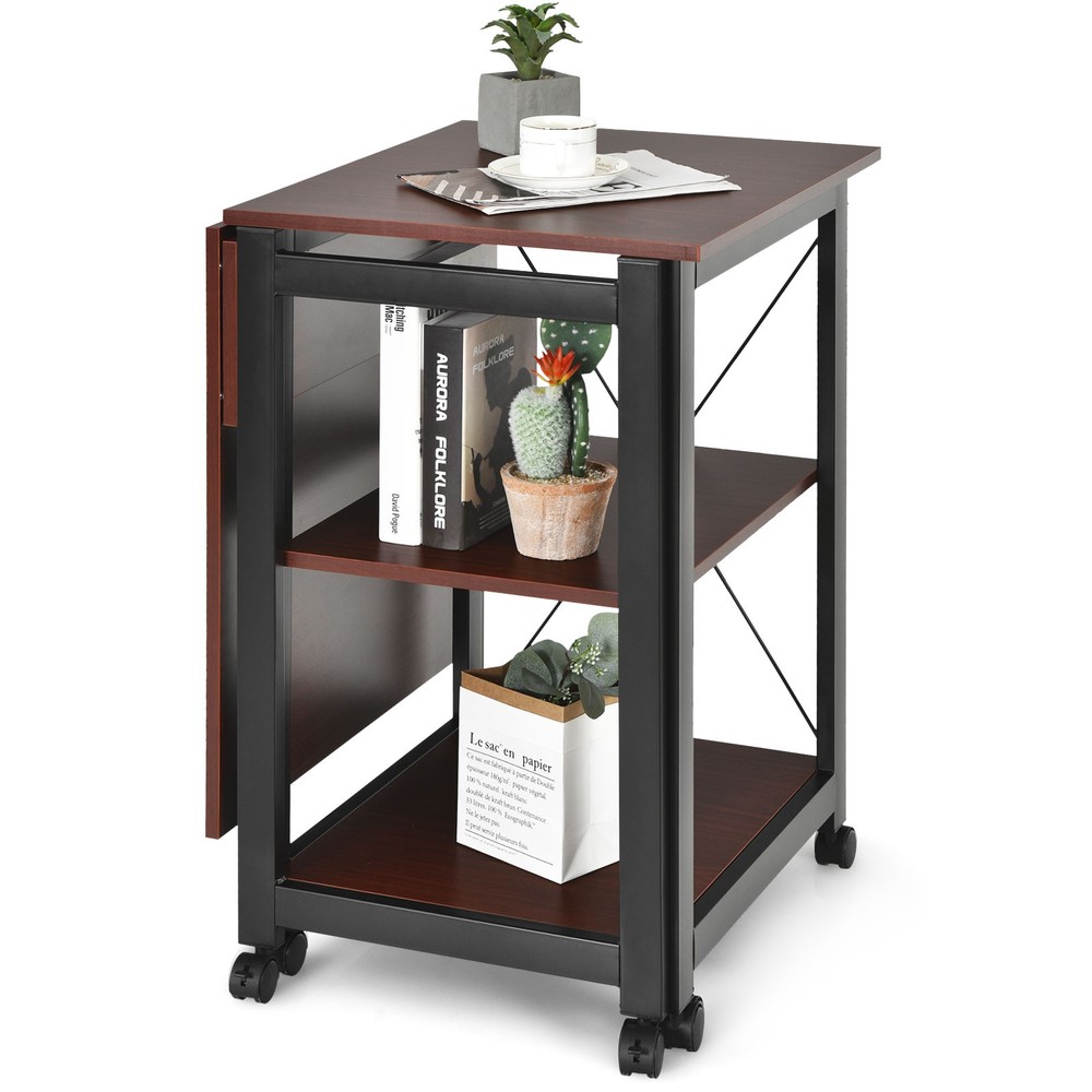 Topbuy Mobile Computer Desk Folding Writing Table w/Wheels & Storage Shelf