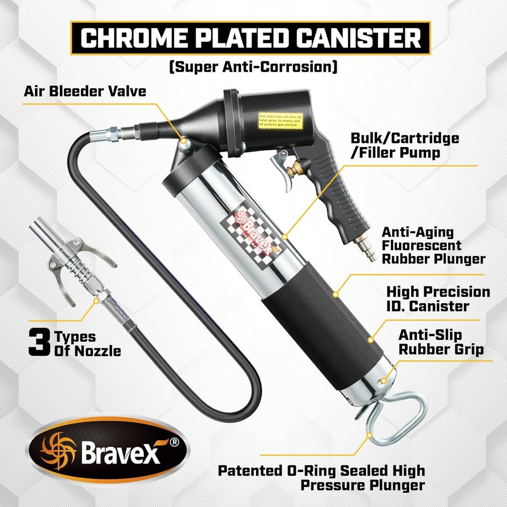 Pneumatic Grease Gun 6000 PSI – Automatic Air Greaser w/ Quick Release Coupler