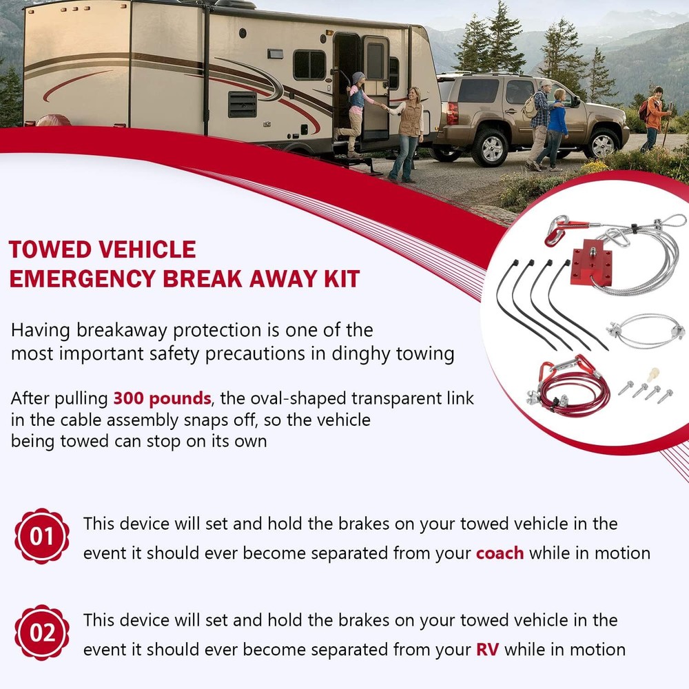 Break Away Control Device for RV Trailer Towing Breakaway Cables System