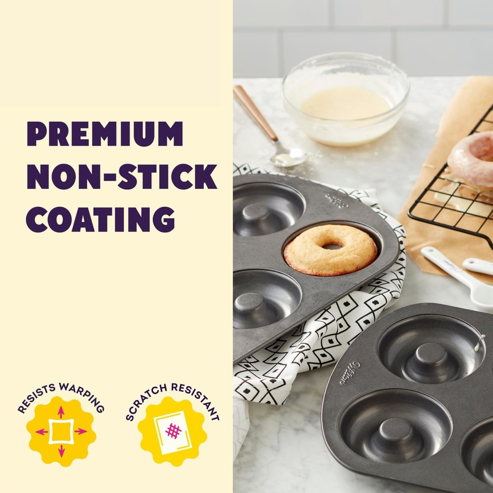 Wilton Gold Non-Stick Donut Pan Set - Quality Baking - 2 Pack, Gray