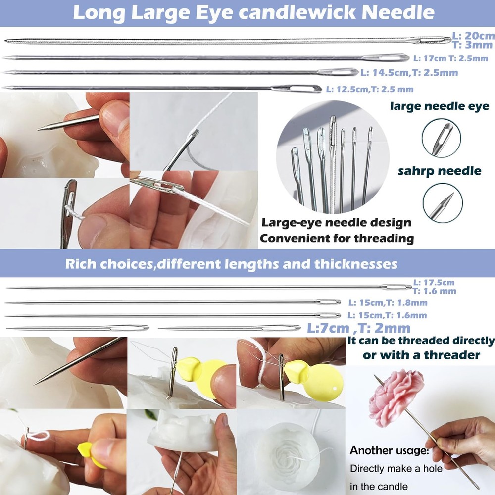 31PCS Wick Kits for Candle Making Wicks Inserting Nursing with Storage Bag La...
