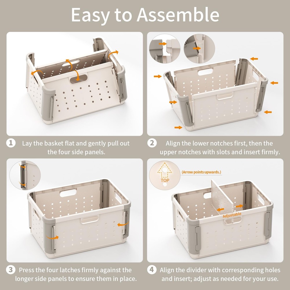 Stackable Plastic Laundry Basket on Wheel, 42L Clothes Laundry Hamper with Di...